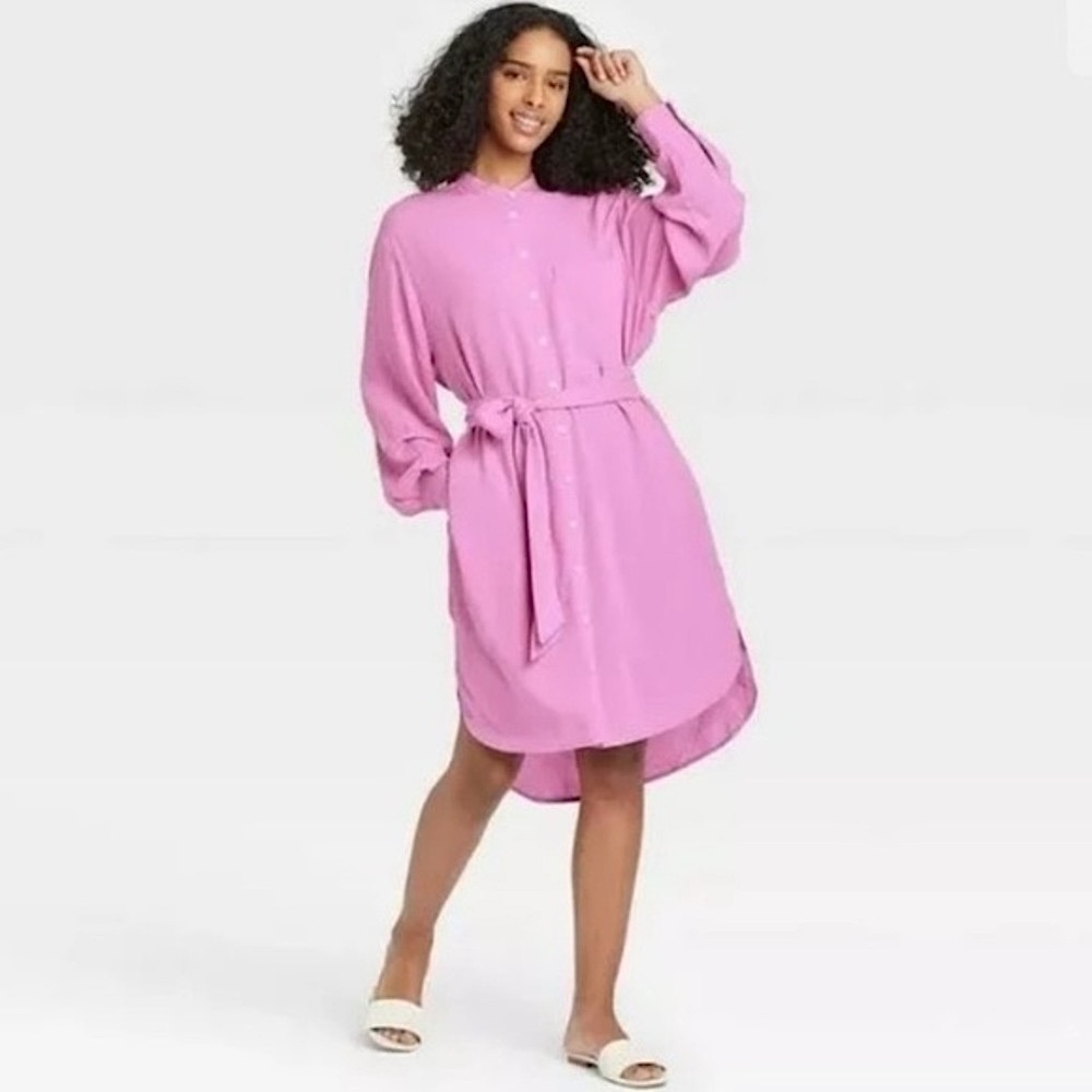 A New Day Women's Long Sleeve Tie Waist Shirtdress‎